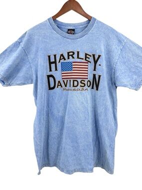 HARLEY DAVIDSON Vintage Shirt Houston Texas Stone Wash Blue
